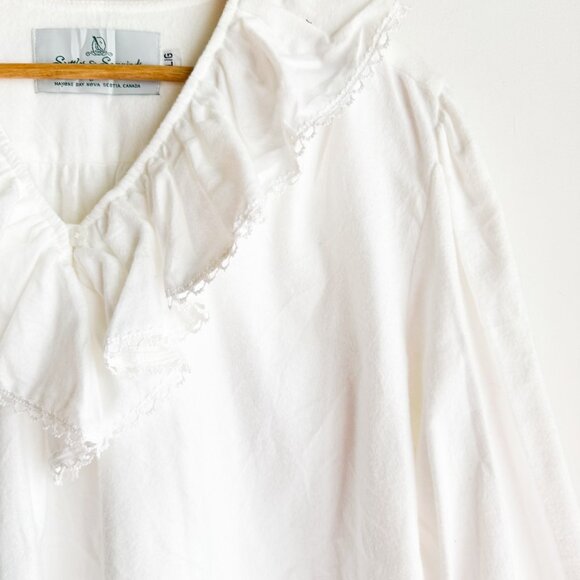 Suttles and Seawinds White Flannel Ruffle Trim Short Night Gown L - Picture 3 of 6